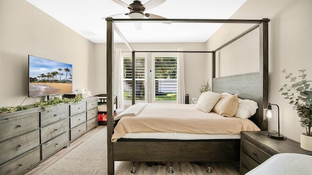 bedroom featuring ceiling fan and light hardwood / wood-style floors