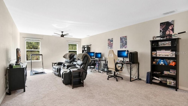 521 Morgan Wood Dr, Deland, FL 32724 - living area featuring visible vents, ceiling fan, carpet flooring, and baseboards