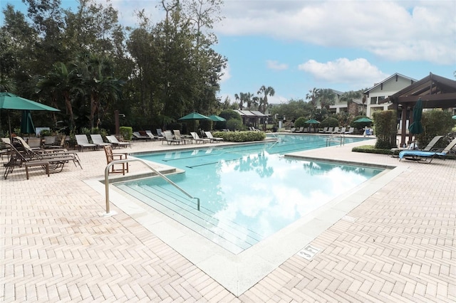 view of swimming pool featuring a patio