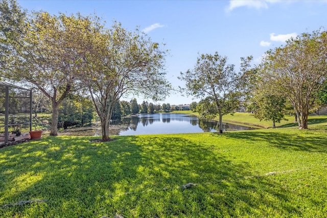 view of yard with a water view