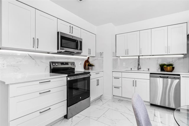 kitchen featuring sink, white cabinetry, and stainless steel appliances