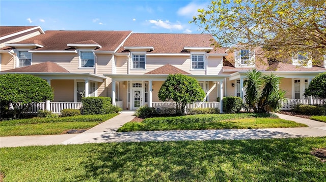 view of front of house with a front lawn and a porch