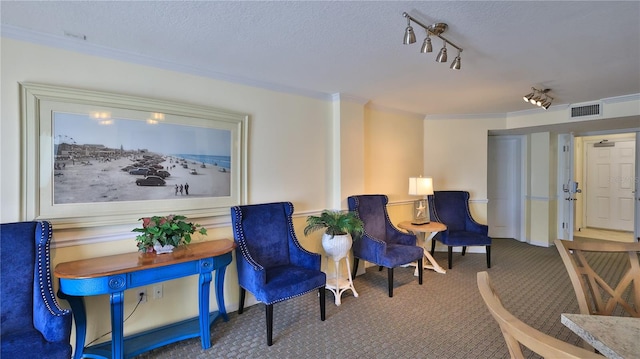 145 N Halifax Ave Unit 711, Daytona Beach, FL 32118 - sitting room with carpet, a textured ceiling, and ornamental molding