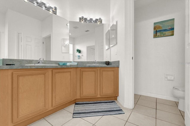 bathroom with vanity, toilet, and tile patterned flooring