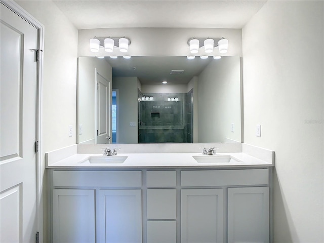 bathroom with vanity and walk in shower