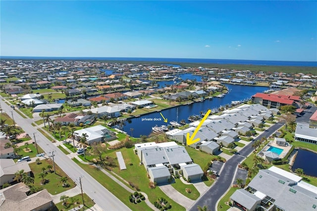 bird's eye view featuring a water view