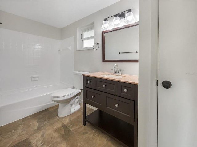 full bathroom with vanity, toilet, and shower / washtub combination