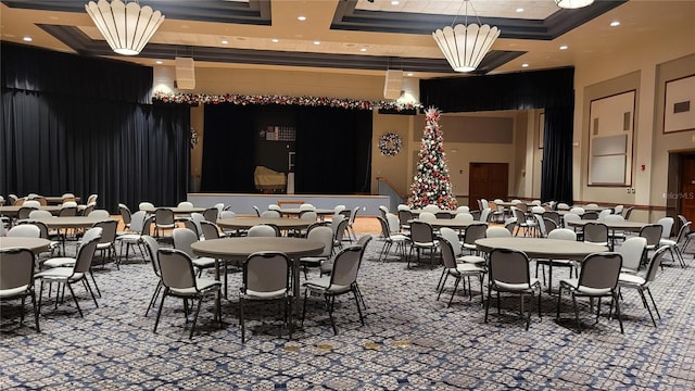 dining room with a tray ceiling