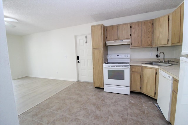 8209 Sun Spring Cir Unit 22, Orlando, FL 32825 - kitchen with sink, light hardwood / wood-style flooring, a textured ceiling, and white appliances