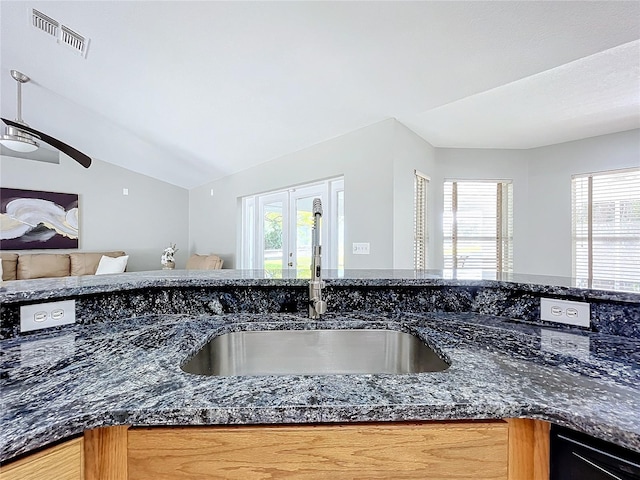 kitchen featuring open floor plan, plenty of natural light, a sink, and visible vents