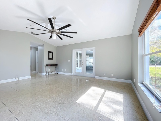 790 Silhouette Ct, Longwood, FL 32750 - spare room with lofted ceiling, ceiling fan, baseboards, and french doors