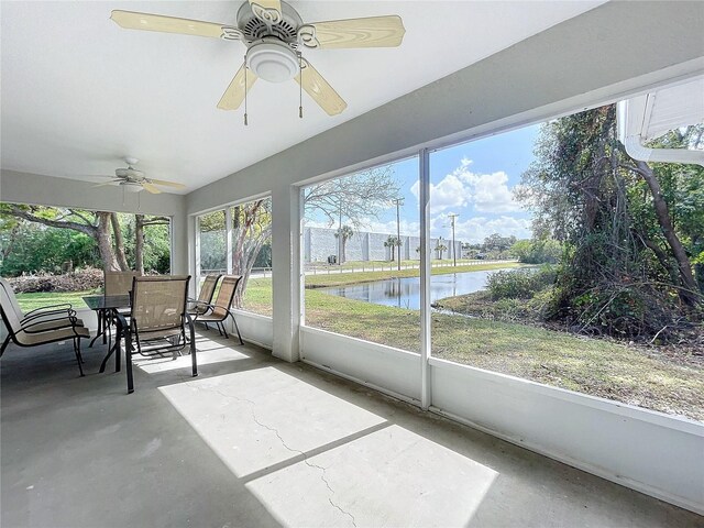790 Silhouette Ct, Longwood, FL 32750 - sunroom / solarium featuring a ceiling fan, outdoor dining area, and a water view