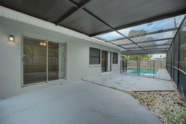 view of patio / terrace featuring a lanai and a fenced in pool