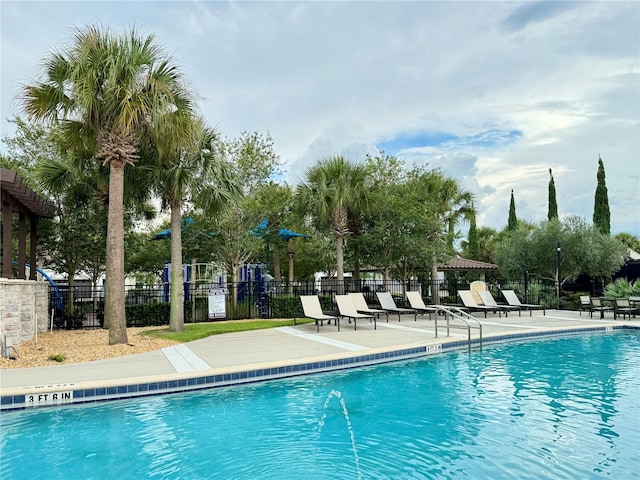 view of swimming pool featuring a patio