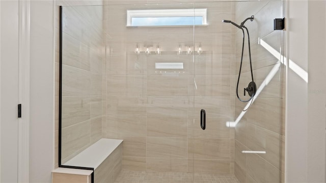 bathroom featuring a shower with shower door