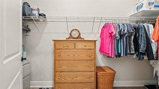 walk in closet featuring wood finished floors
