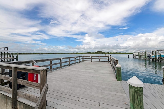 view of dock with a water view