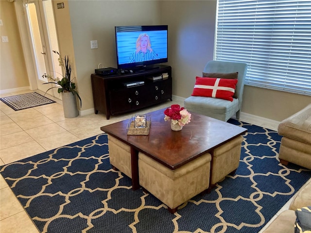 living room featuring tile patterned flooring