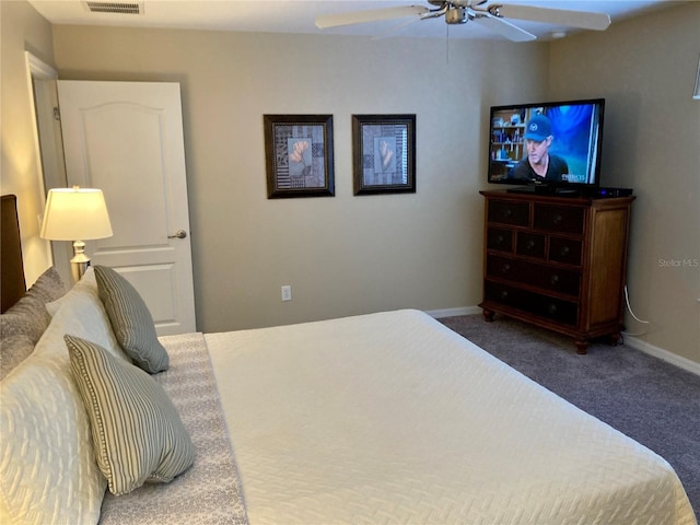 bedroom featuring ceiling fan and carpet floors