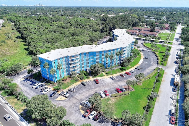 aerial view featuring a forest view