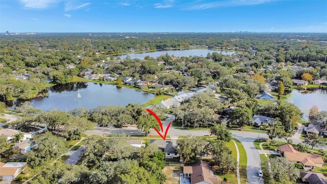 bird's eye view featuring a water view