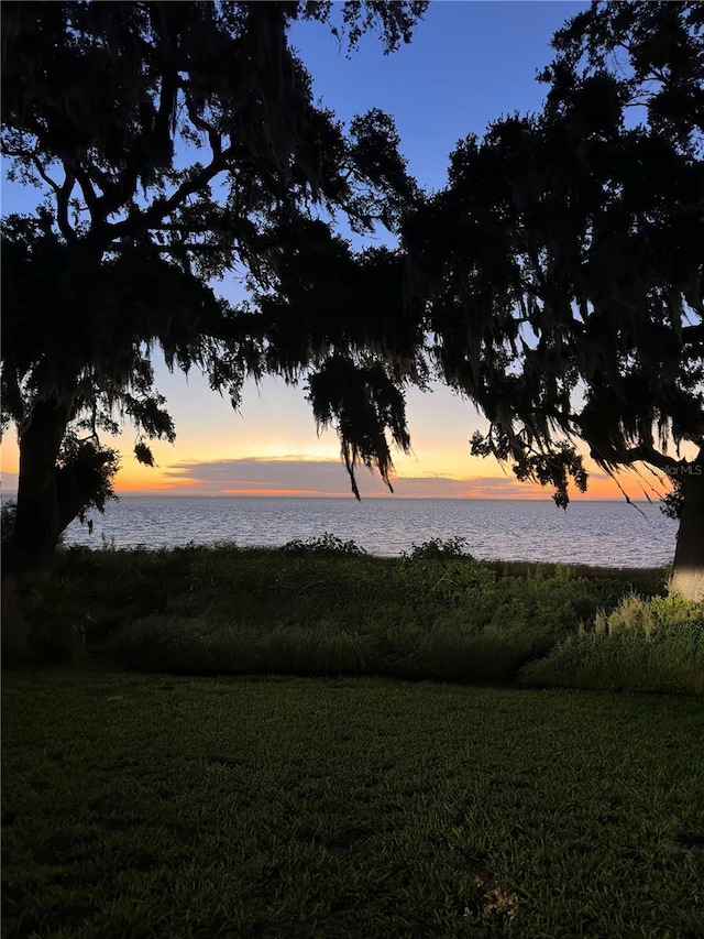 nature at dusk featuring a water view