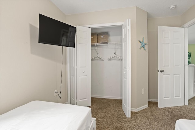 bedroom featuring a closet and carpet floors