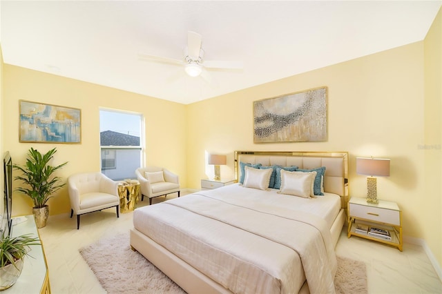 bedroom featuring ceiling fan