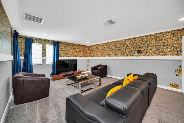 730 Drop Shot Dr, Davenport, FL 33896 - carpeted living room featuring wallpapered walls and baseboards