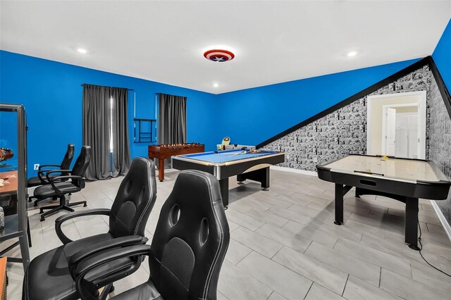 730 Drop Shot Dr, Davenport, FL 33896 - recreation room featuring pool table, baseboards, an office area, wallpapered walls, and recessed lighting