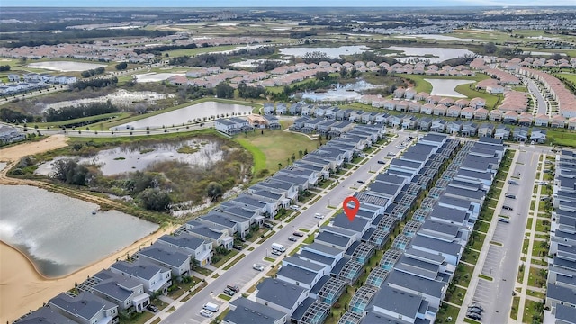 aerial view with a water view