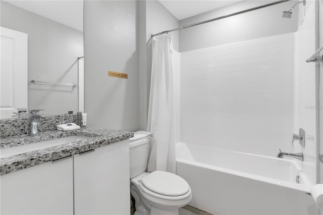 full bathroom featuring shower / bath combo, vanity, and toilet