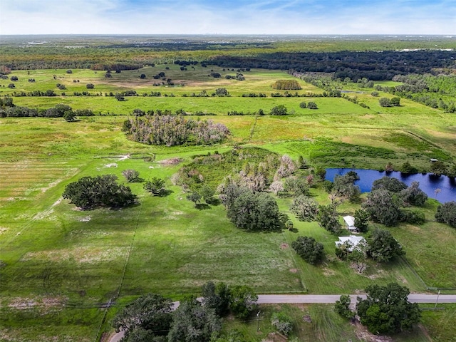 drone / aerial view with a water view and a rural view