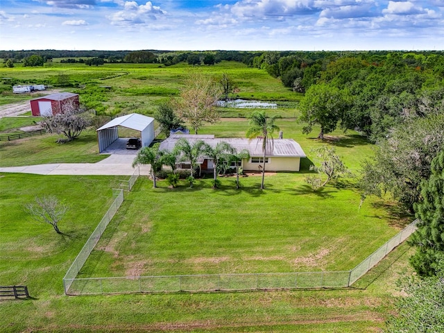 birds eye view of property featuring a rural view