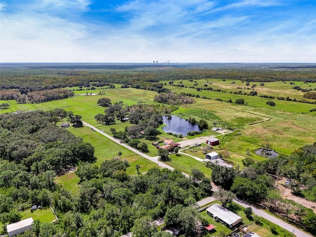 drone / aerial view featuring a rural view and a water view