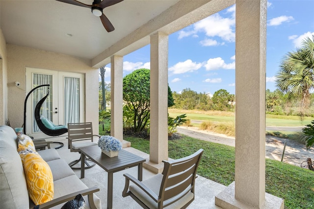 view of patio featuring ceiling fan and an outdoor hangout area