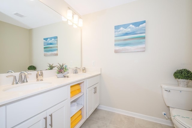 bathroom with vanity, toilet, and tile patterned flooring