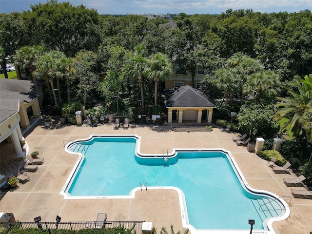 view of swimming pool featuring a patio