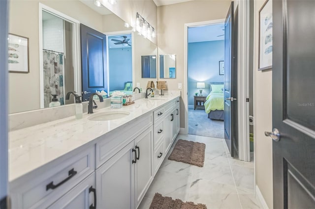 bathroom featuring vanity and ceiling fan