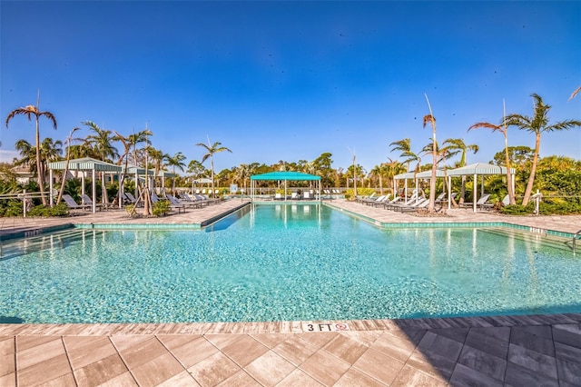 view of pool with a gazebo and a patio area