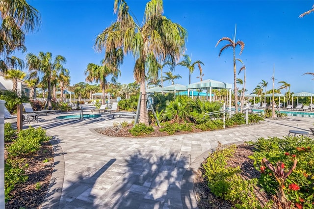 view of property's community with a patio and a pool