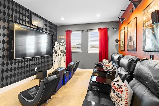 view of carpeted home theater room