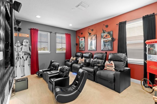 view of carpeted home theater room