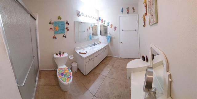 bathroom featuring tile patterned flooring, vanity, and toilet