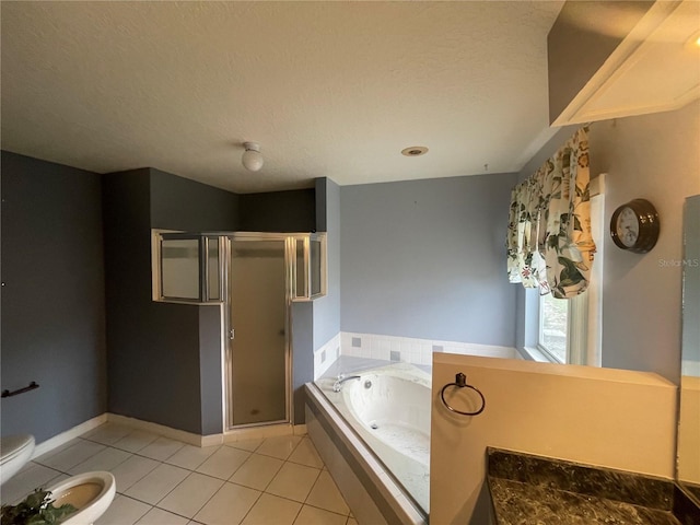 full bathroom with tile patterned flooring, a bidet, a shower stall, and toilet