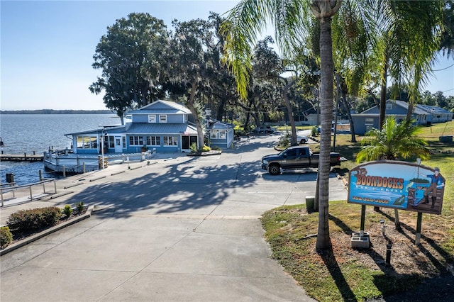 view of street featuring a water view