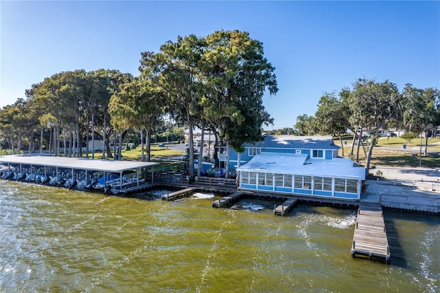 view of dock featuring a water view