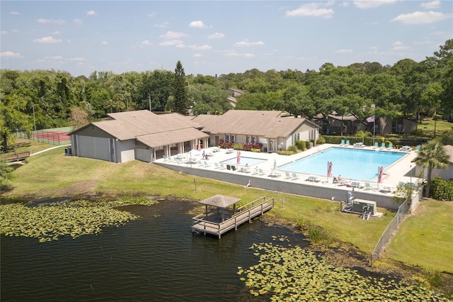 aerial view featuring a water view