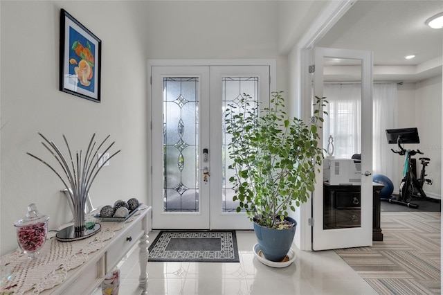 entrance foyer featuring french doors