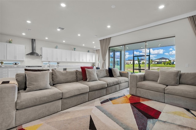 living room featuring sink